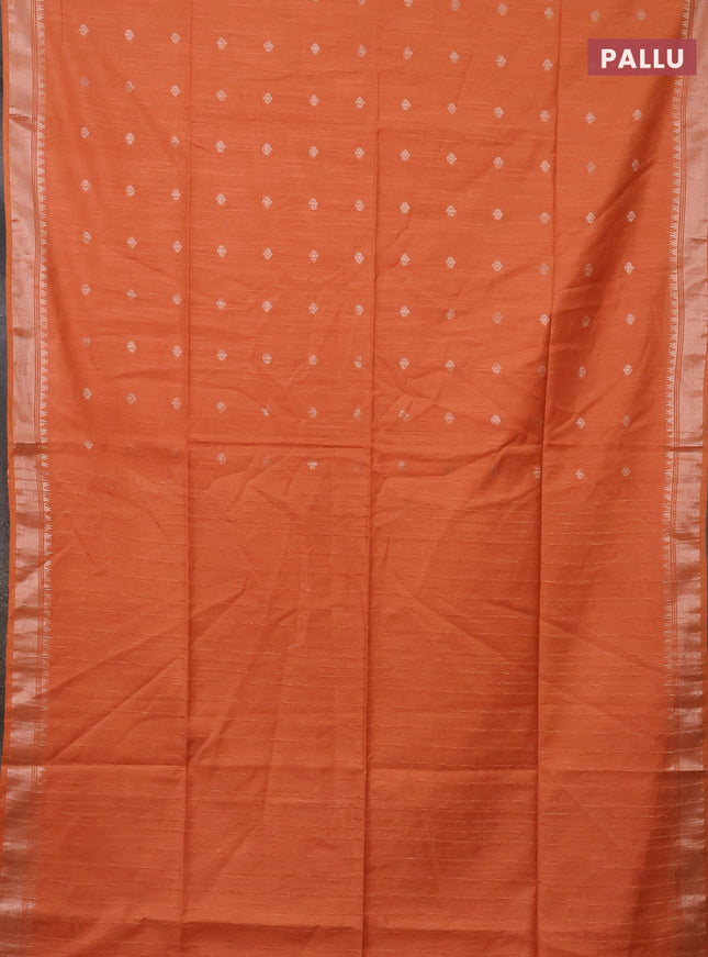Semi bamboo saree orange with zari woven buttas and zari woven border