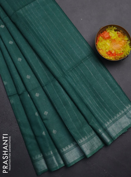 Semi bamboo saree green with zari woven buttas and zari woven border