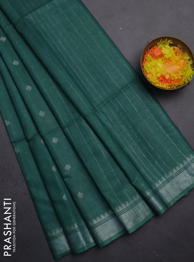 Semi bamboo saree green with zari woven buttas and zari woven border