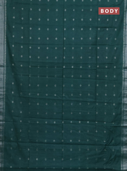 Semi bamboo saree green with zari woven buttas and zari woven border