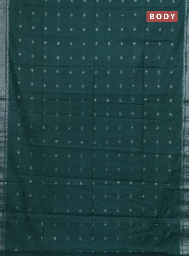 Semi bamboo saree green with zari woven buttas and zari woven border