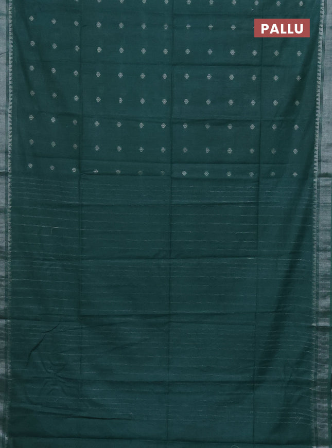 Semi bamboo saree green with zari woven buttas and zari woven border