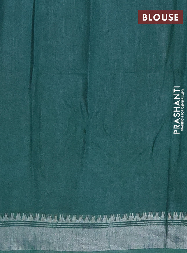 Semi bamboo saree green with zari woven buttas and zari woven border