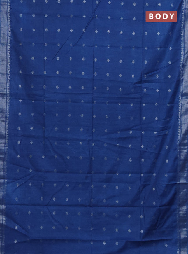 Semi bamboo saree cs blue with zari woven buttas and zari woven border