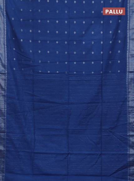 Semi bamboo saree cs blue with zari woven buttas and zari woven border