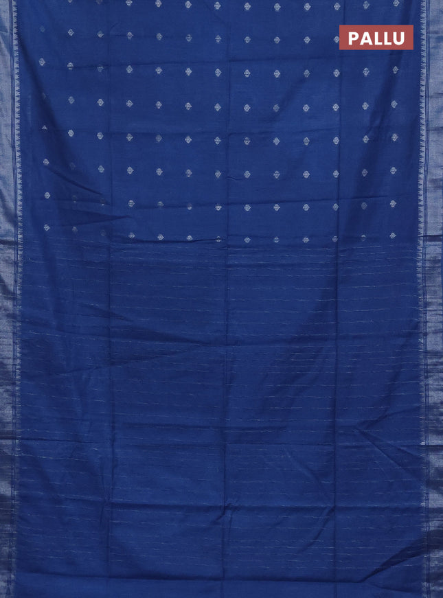 Semi bamboo saree cs blue with zari woven buttas and zari woven border