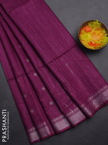 Semi bamboo saree purple with zari woven buttas and zari woven border