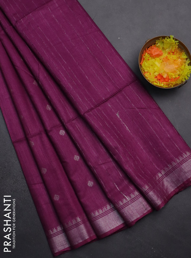 Semi bamboo saree purple with zari woven buttas and zari woven border