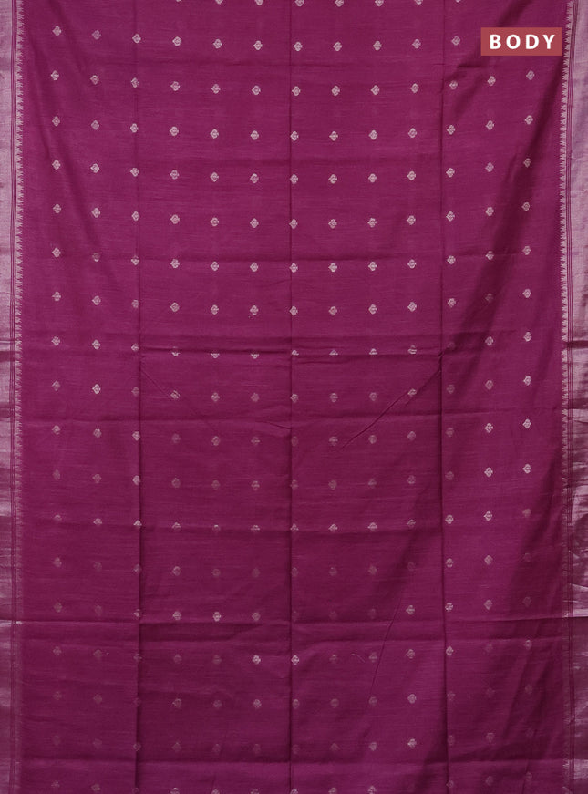 Semi bamboo saree purple with zari woven buttas and zari woven border