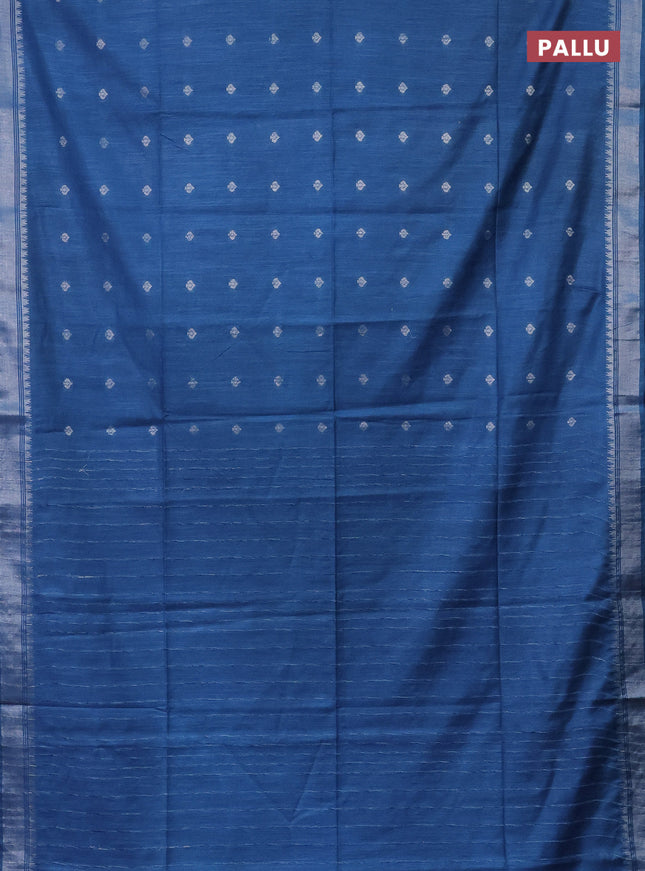 Semi bamboo saree cs blue with zari woven buttas and zari woven border