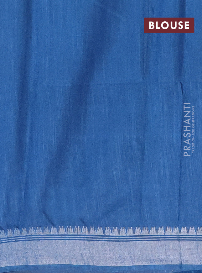 Semi bamboo saree cs blue with zari woven buttas and zari woven border