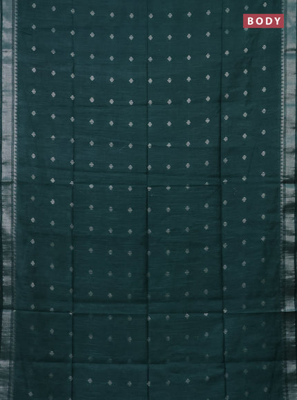 Semi bamboo saree green with zari woven buttas and zari woven border