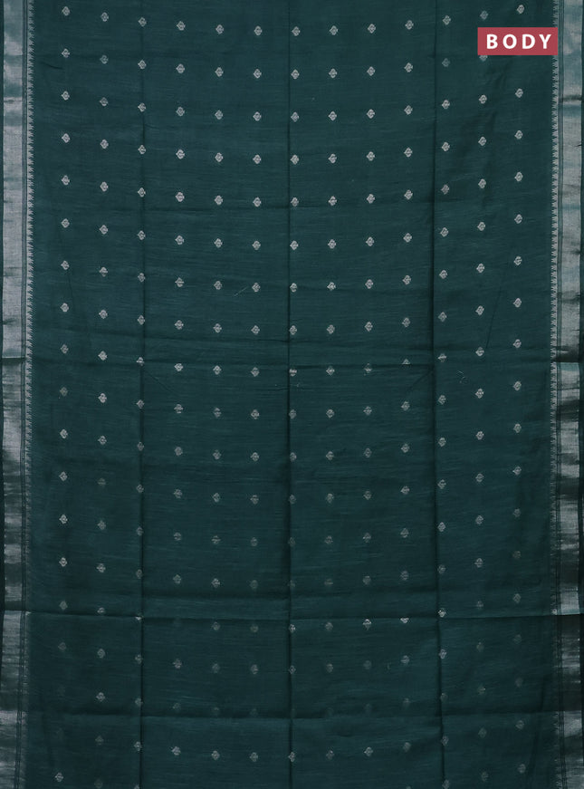 Semi bamboo saree green with zari woven buttas and zari woven border