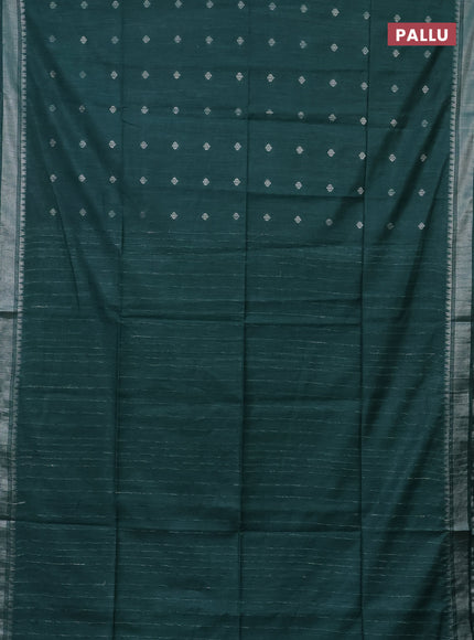 Semi bamboo saree green with zari woven buttas and zari woven border
