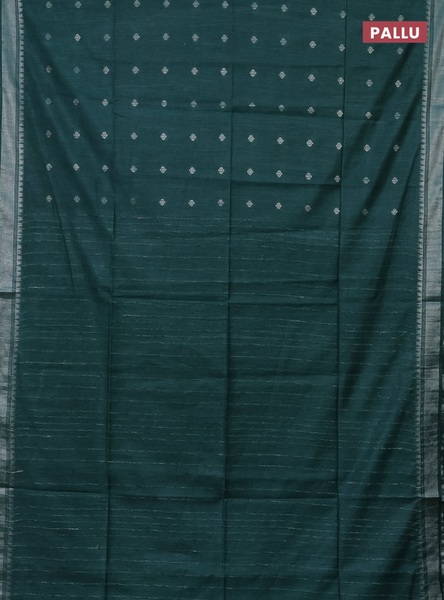 Semi bamboo saree green with zari woven buttas and zari woven border