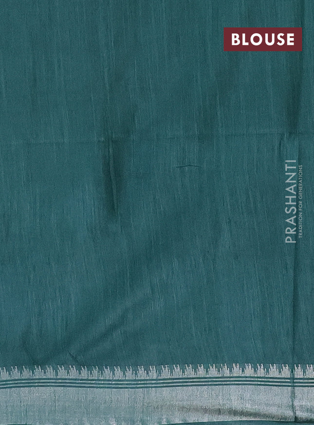 Semi bamboo saree green with zari woven buttas and zari woven border