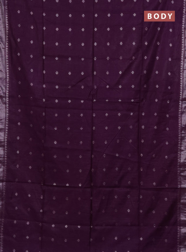 Semi bamboo saree deep purple with zari woven buttas and zari woven border