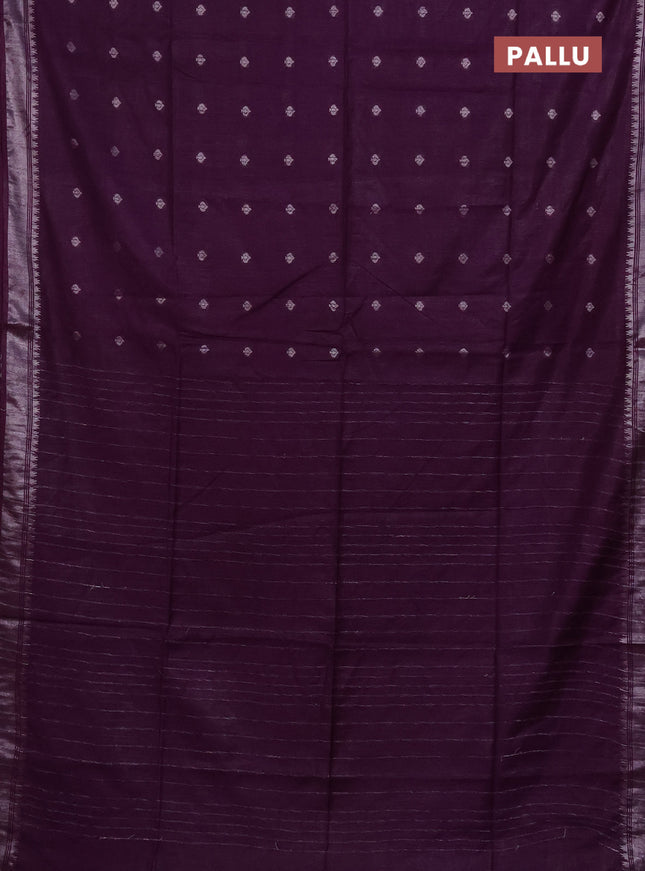 Semi bamboo saree deep purple with zari woven buttas and zari woven border