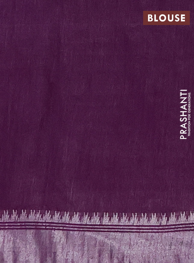 Semi bamboo saree deep purple with zari woven buttas and zari woven border