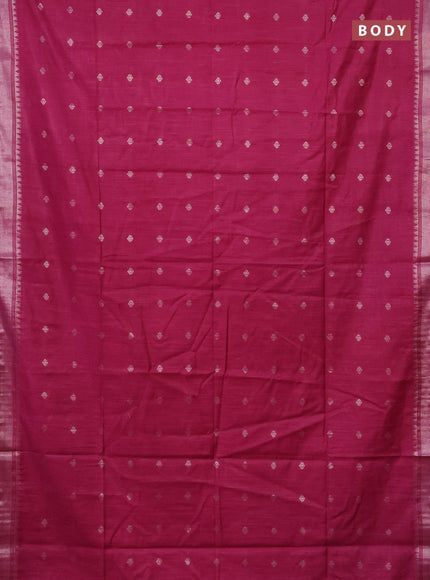Semi bamboo saree magenta pink with zari woven buttas and zari woven border
