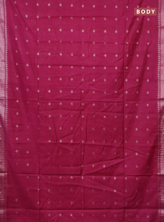 Semi bamboo saree magenta pink with zari woven buttas and zari woven border