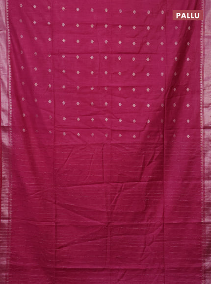 Semi bamboo saree magenta pink with zari woven buttas and zari woven border
