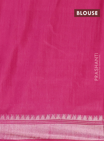 Semi bamboo saree magenta pink with zari woven buttas and zari woven border