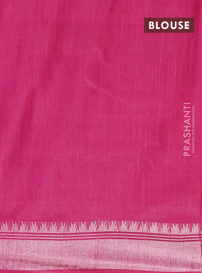 Semi bamboo saree magenta pink with zari woven buttas and zari woven border