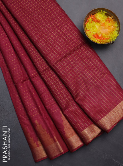 Semi bamboo saree magenta pink with allover zari weaves and temple design zari woven border