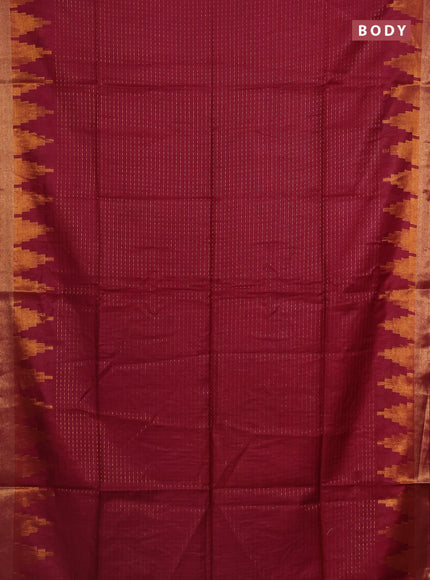 Semi bamboo saree magenta pink with allover zari weaves and temple design zari woven border
