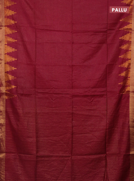 Semi bamboo saree magenta pink with allover zari weaves and temple design zari woven border