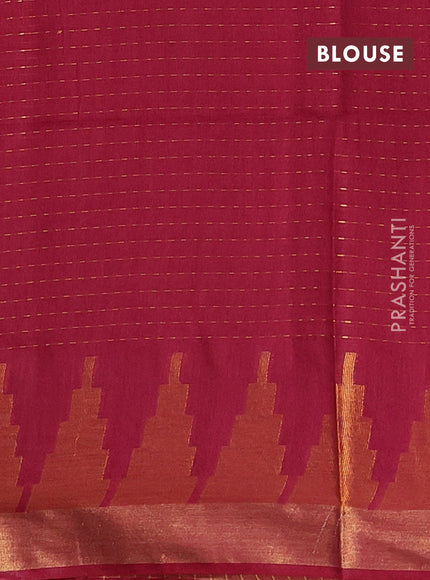 Semi bamboo saree magenta pink with allover zari weaves and temple design zari woven border