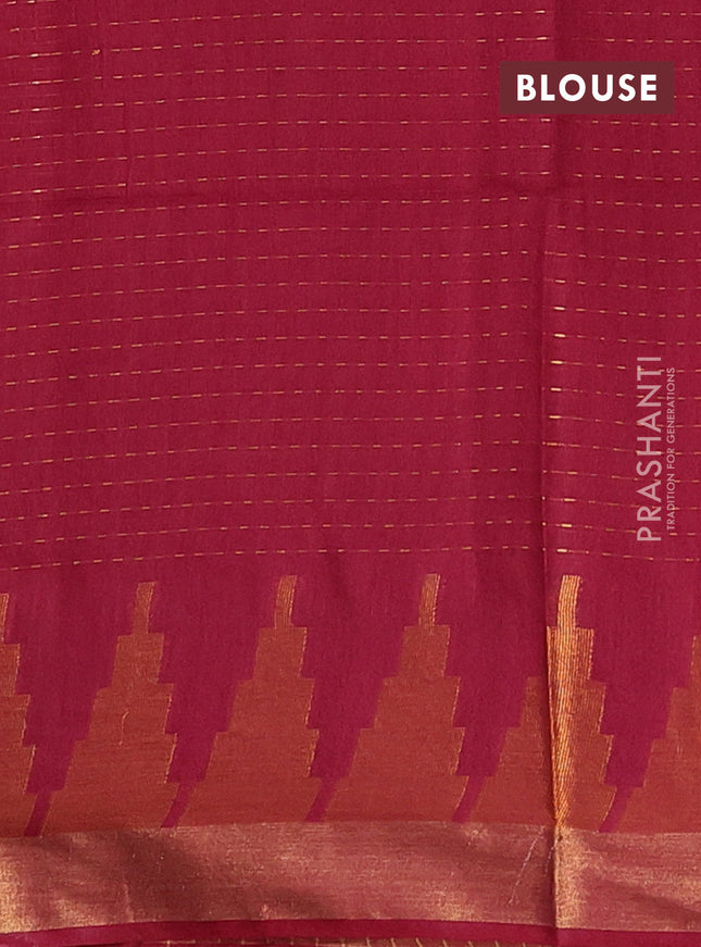 Semi bamboo saree magenta pink with allover zari weaves and temple design zari woven border