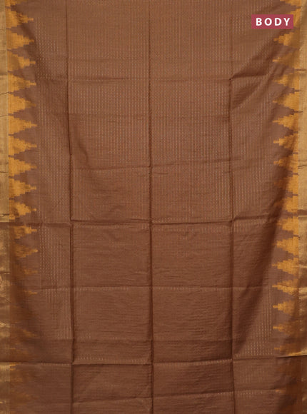 Semi bamboo saree brown with allover zari weaves and temple design zari woven border