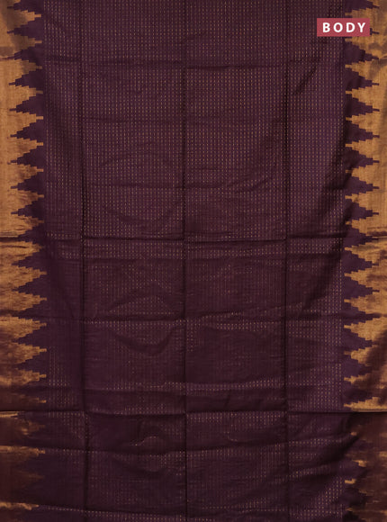 Semi bamboo saree wine shade with allover zari weaves and temple design zari woven border