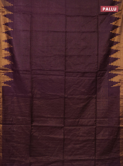 Semi bamboo saree wine shade with allover zari weaves and temple design zari woven border