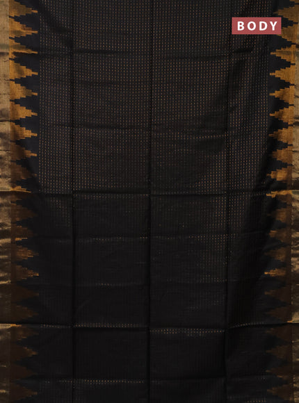 Semi bamboo saree black with allover zari weaves and temple design zari woven border