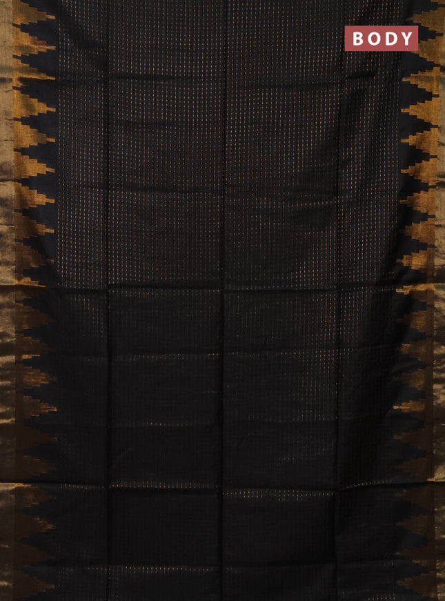 Semi bamboo saree black with allover zari weaves and temple design zari woven border
