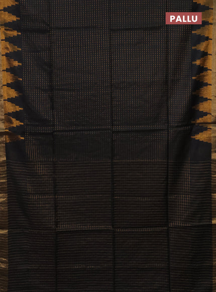 Semi bamboo saree black with allover zari weaves and temple design zari woven border