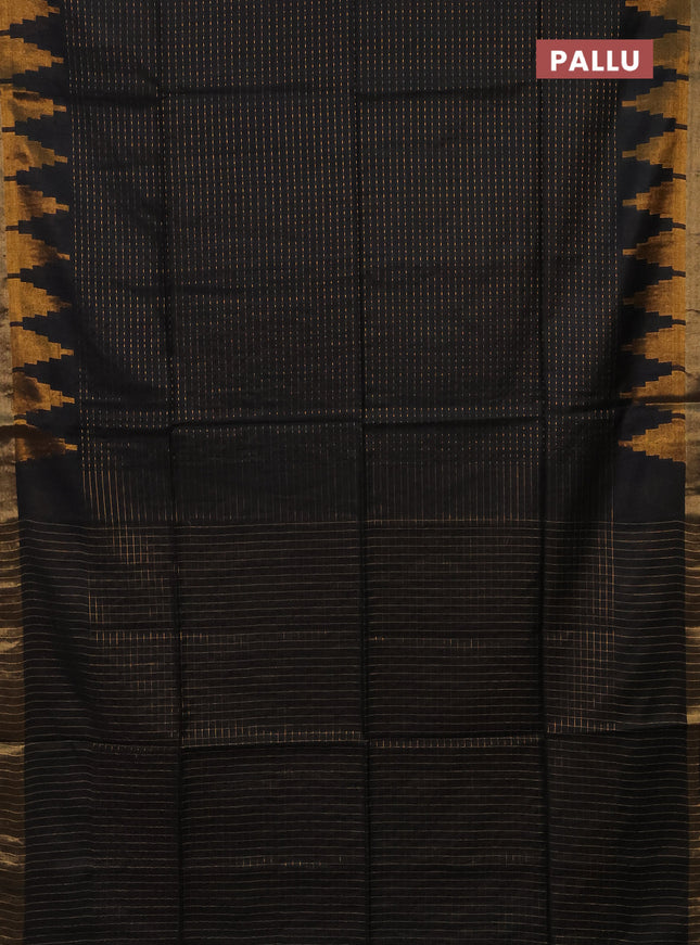 Semi bamboo saree black with allover zari weaves and temple design zari woven border