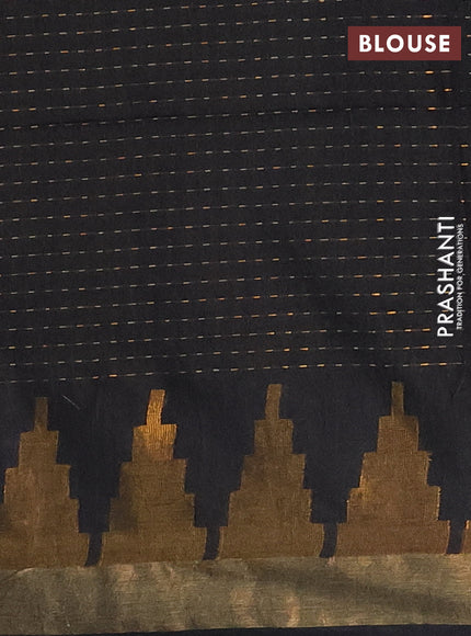 Semi bamboo saree black with allover zari weaves and temple design zari woven border