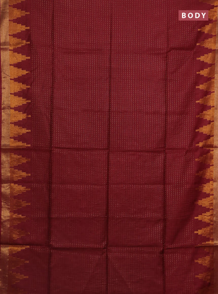 Semi bamboo saree maroon with allover zari weaves and temple design zari woven border