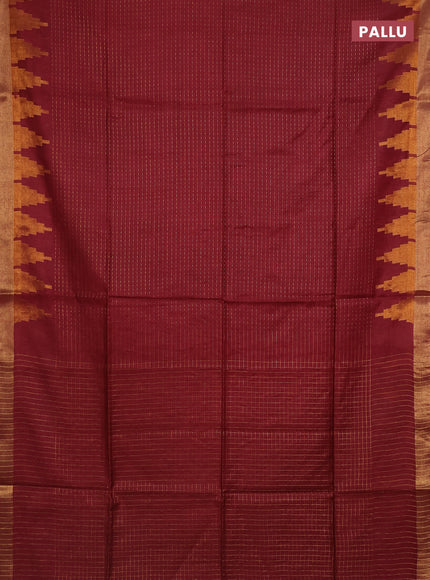 Semi bamboo saree maroon with allover zari weaves and temple design zari woven border
