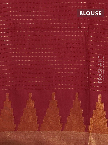 Semi bamboo saree maroon with allover zari weaves and temple design zari woven border