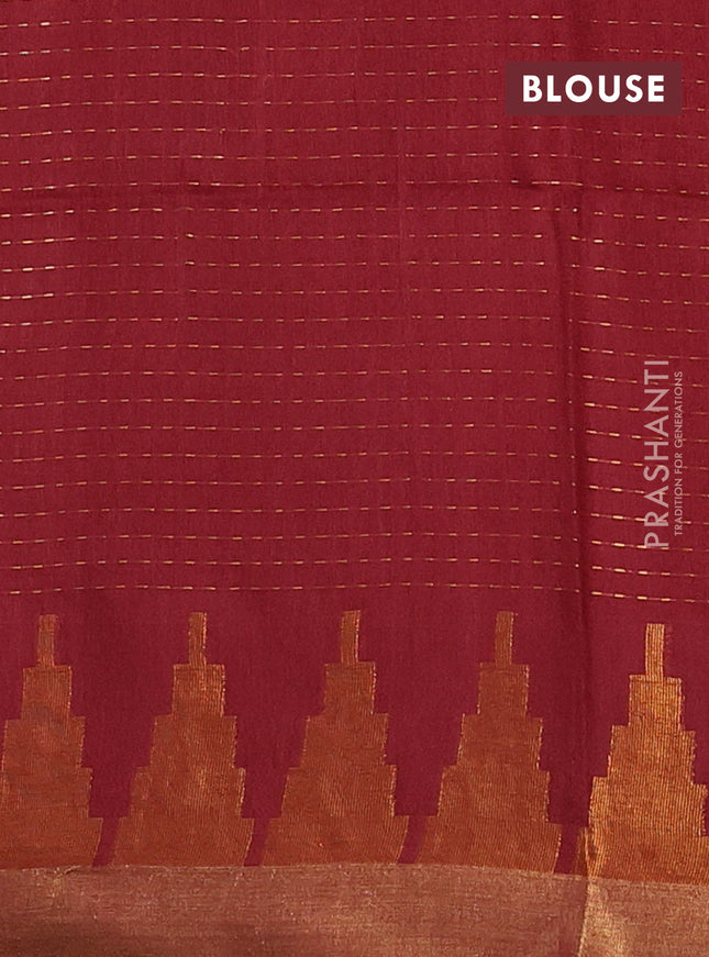 Semi bamboo saree maroon with allover zari weaves and temple design zari woven border