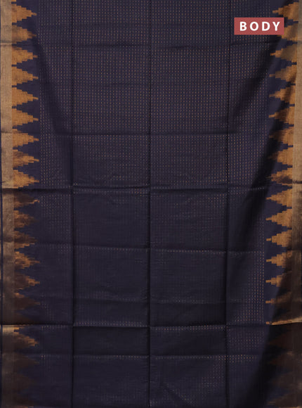 Semi bamboo saree bluish grey with allover zari weaves and temple design zari woven border