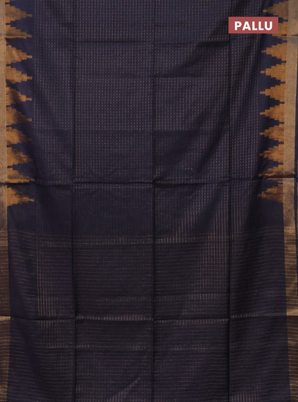 Semi bamboo saree bluish grey with allover zari weaves and temple design zari woven border