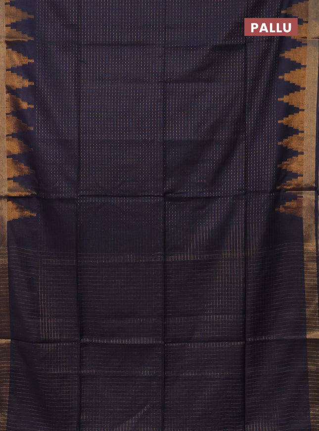 Semi bamboo saree bluish grey with allover zari weaves and temple design zari woven border