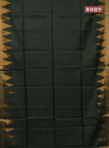 Semi bamboo saree green with allover zari weaves and temple design zari woven border