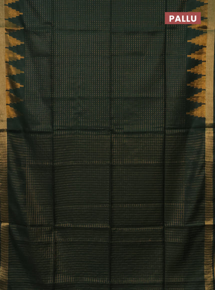Semi bamboo saree green with allover zari weaves and temple design zari woven border